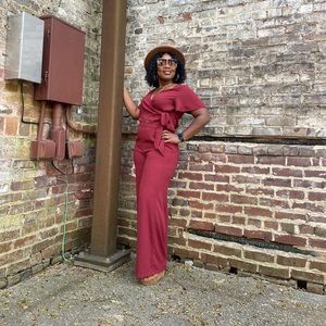 Leith Jumpsuit with front cutout detail and flutter sleeves